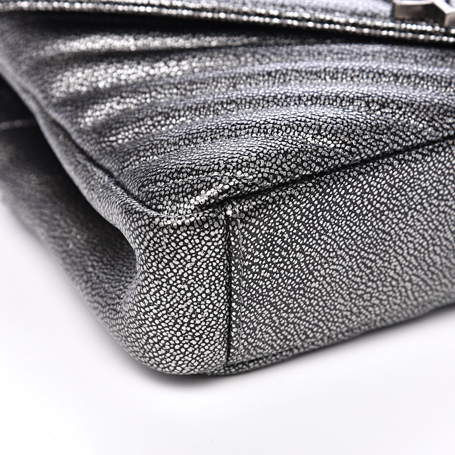 Saint Laurent Metallic Grain De Poudre Matelasse Chevron Monogram Medium College Bag Gunmetal 8 of 11