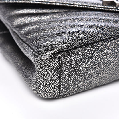 Saint Laurent Metallic Grain De Poudre Matelasse Chevron Monogram Medium College Bag Gunmetal 8 of 11