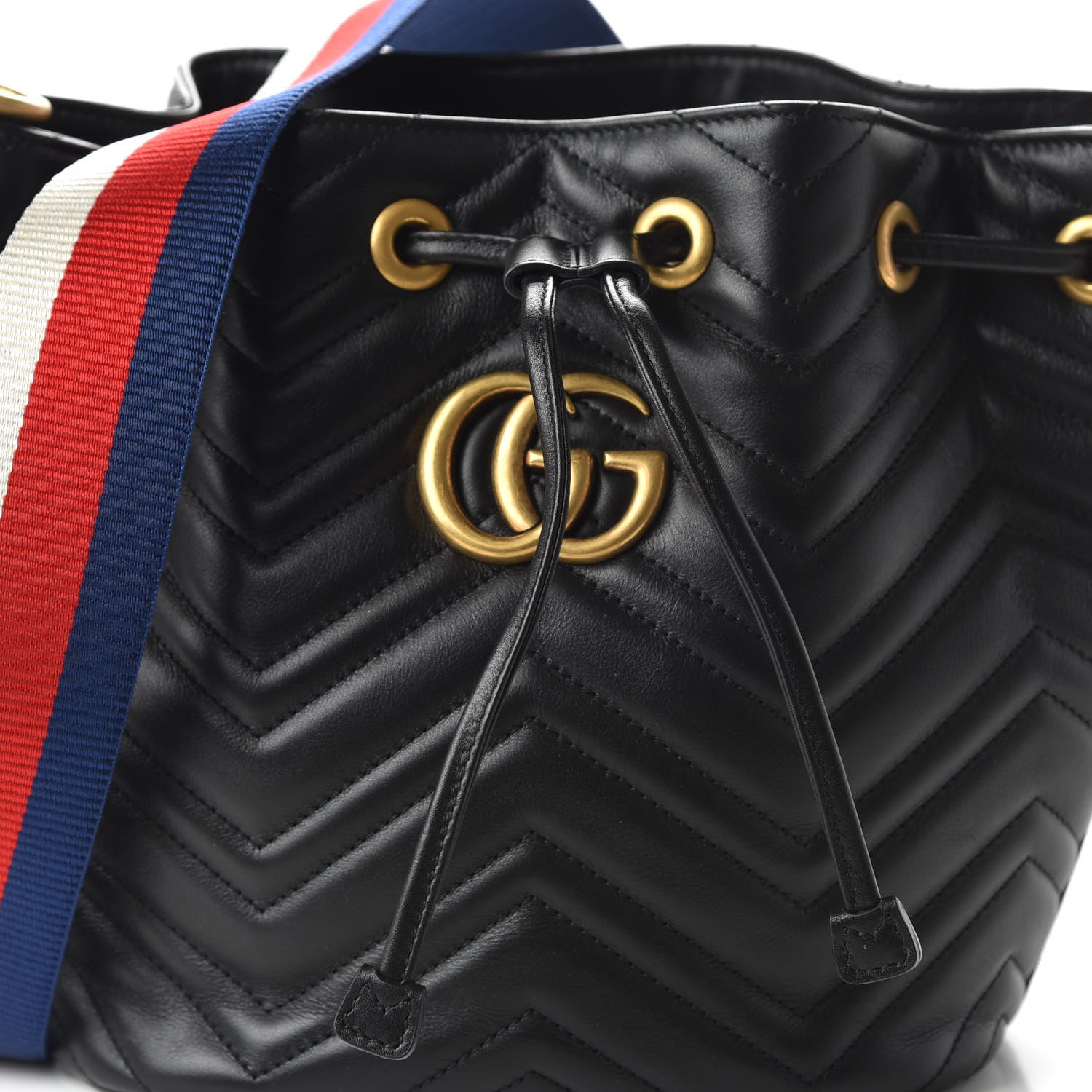 Gucci Calfskin Matelasse Sylvie Web GG Marmont Bucket Bag Black 11 of 11