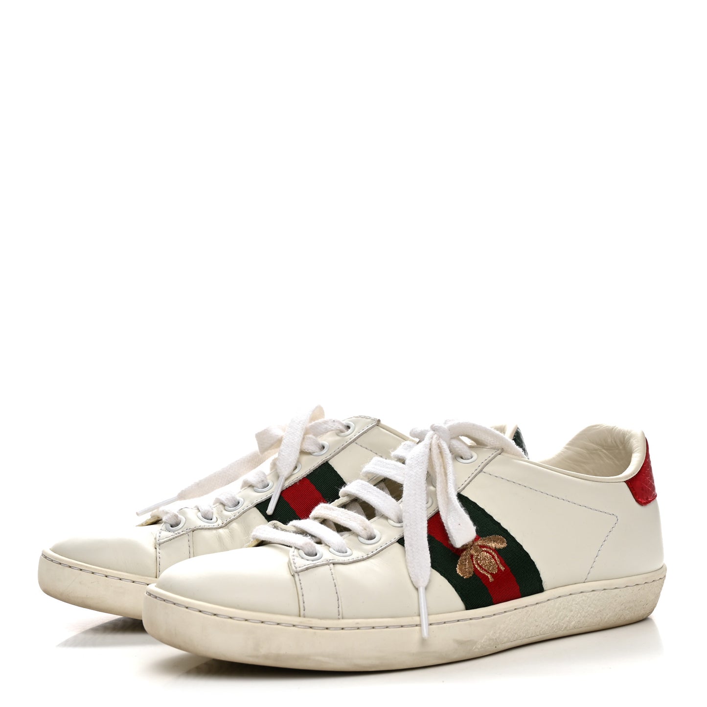 Calfskin Ayers Bee Embroidered Womens Ace Sneakers 36 White Green