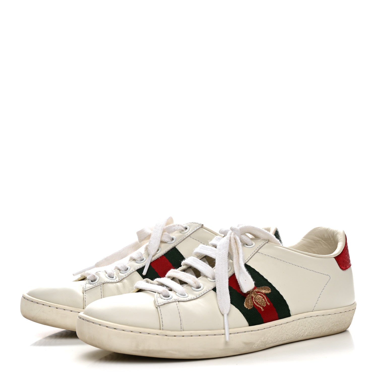 Gucci Calfskin Ayers Bee Embroidered Womens Ace Sneakers 36 White Green 4 of 14