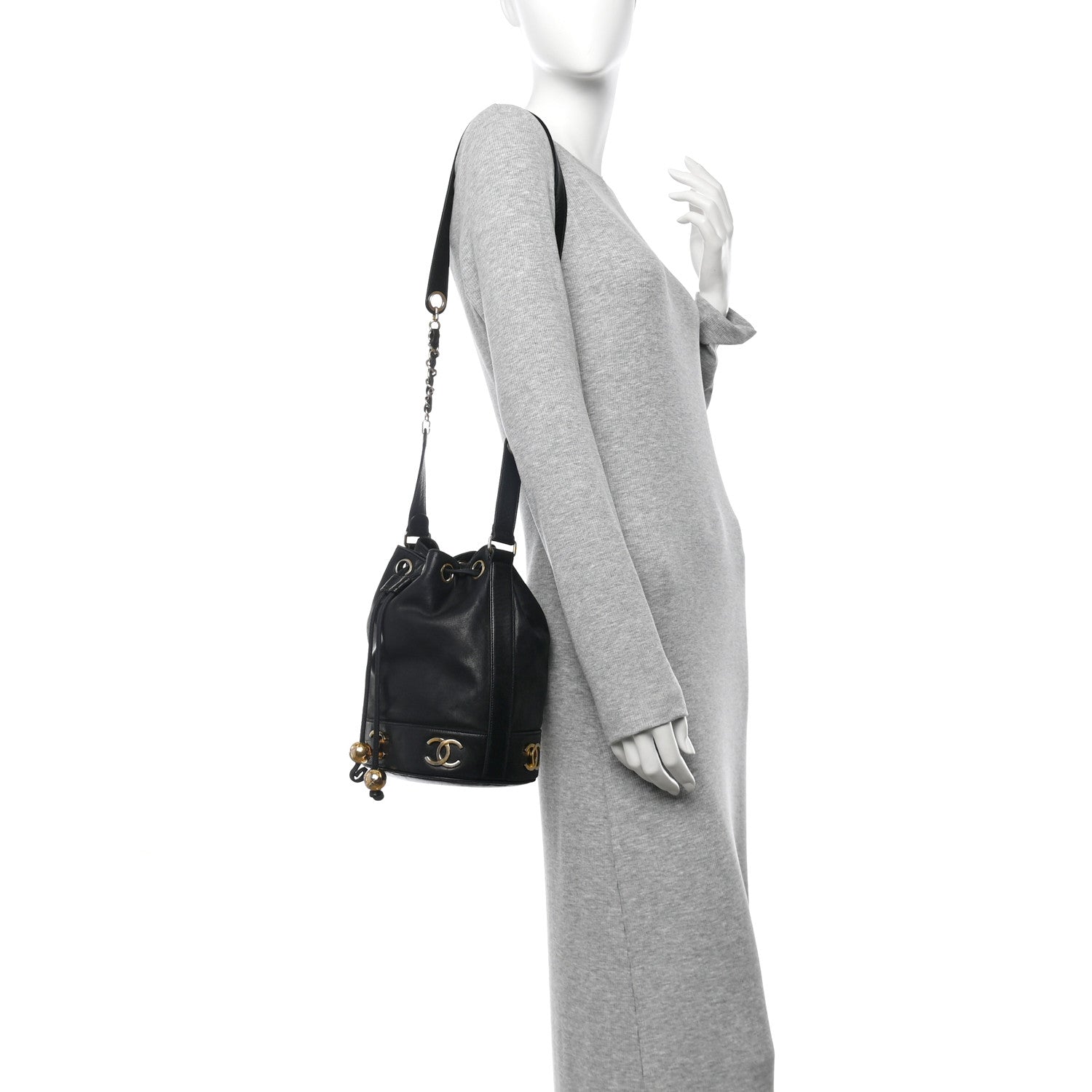 Chanel Lambskin CC Drawstring Shoulder Bag Black 2 of 9