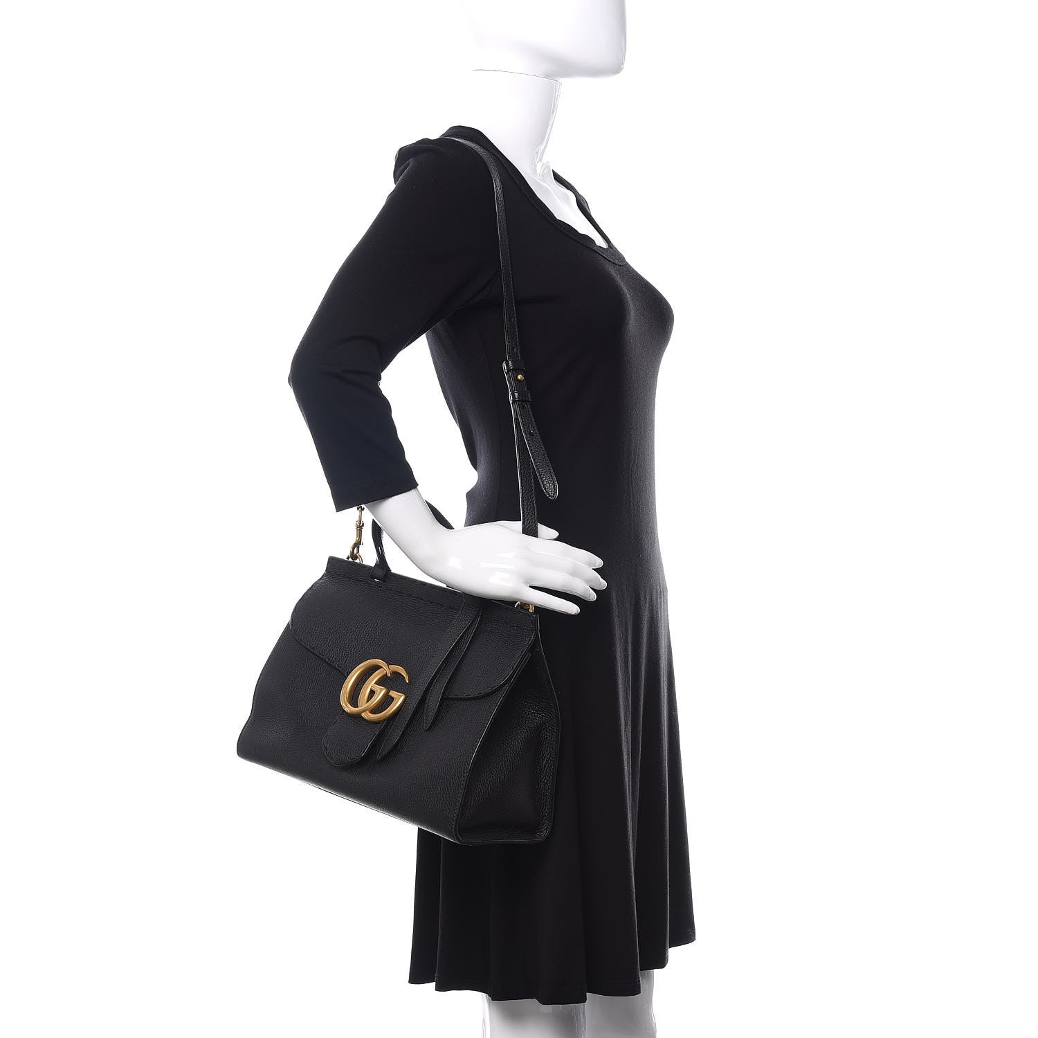 Gucci Calfskin Small GG Marmont Top Handle Bag Black 2 of 10