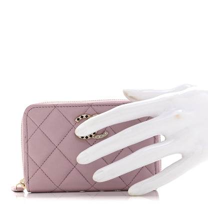 Chanel Lambskin Quilted Pearl Crystal CC Zip Around Coin Purse Wallet Pink 2 of 9