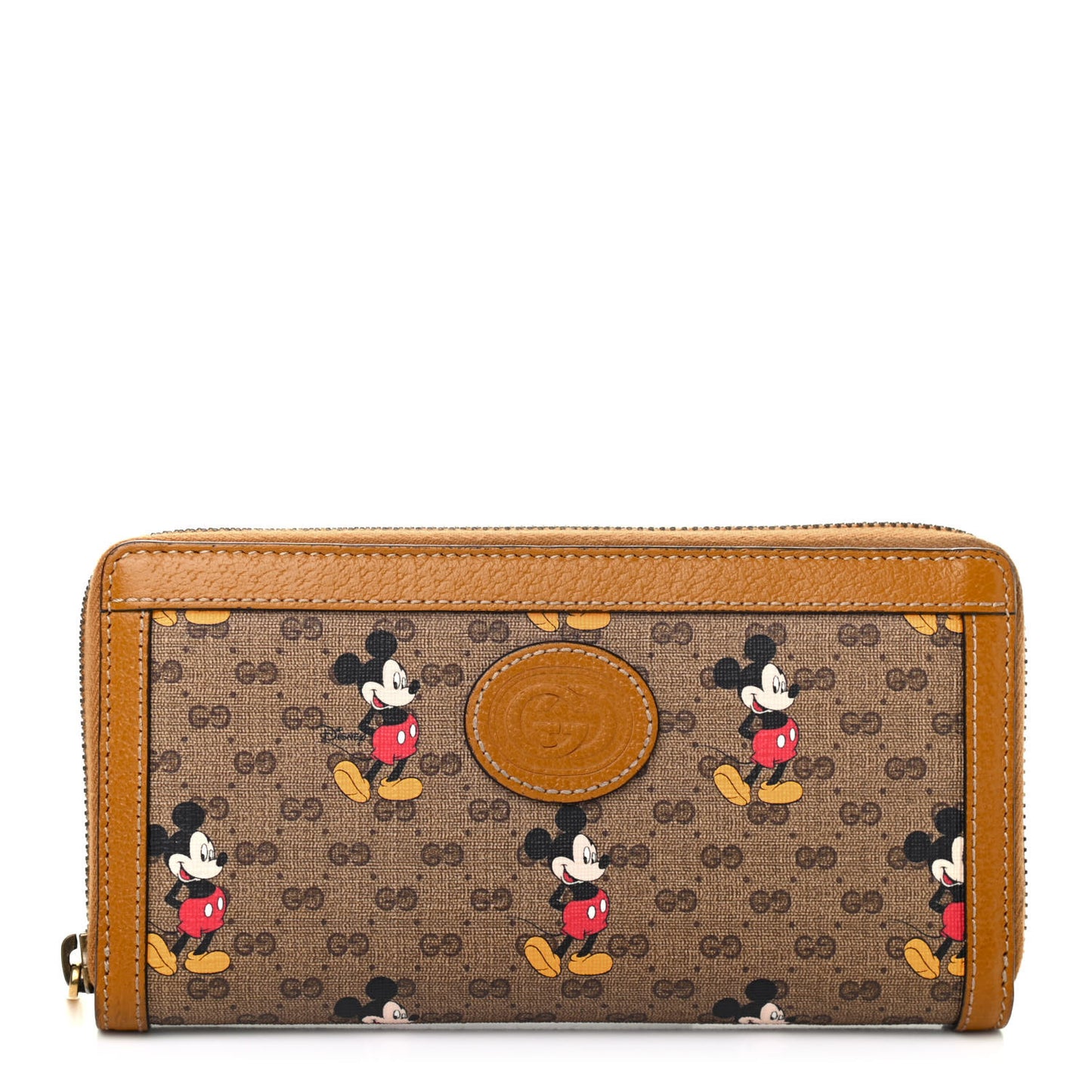 X DISNEY Mini Vintage GG Supreme Monogram Mickey Mouse Zip Around Wallet Beige Vintage Sun Oil