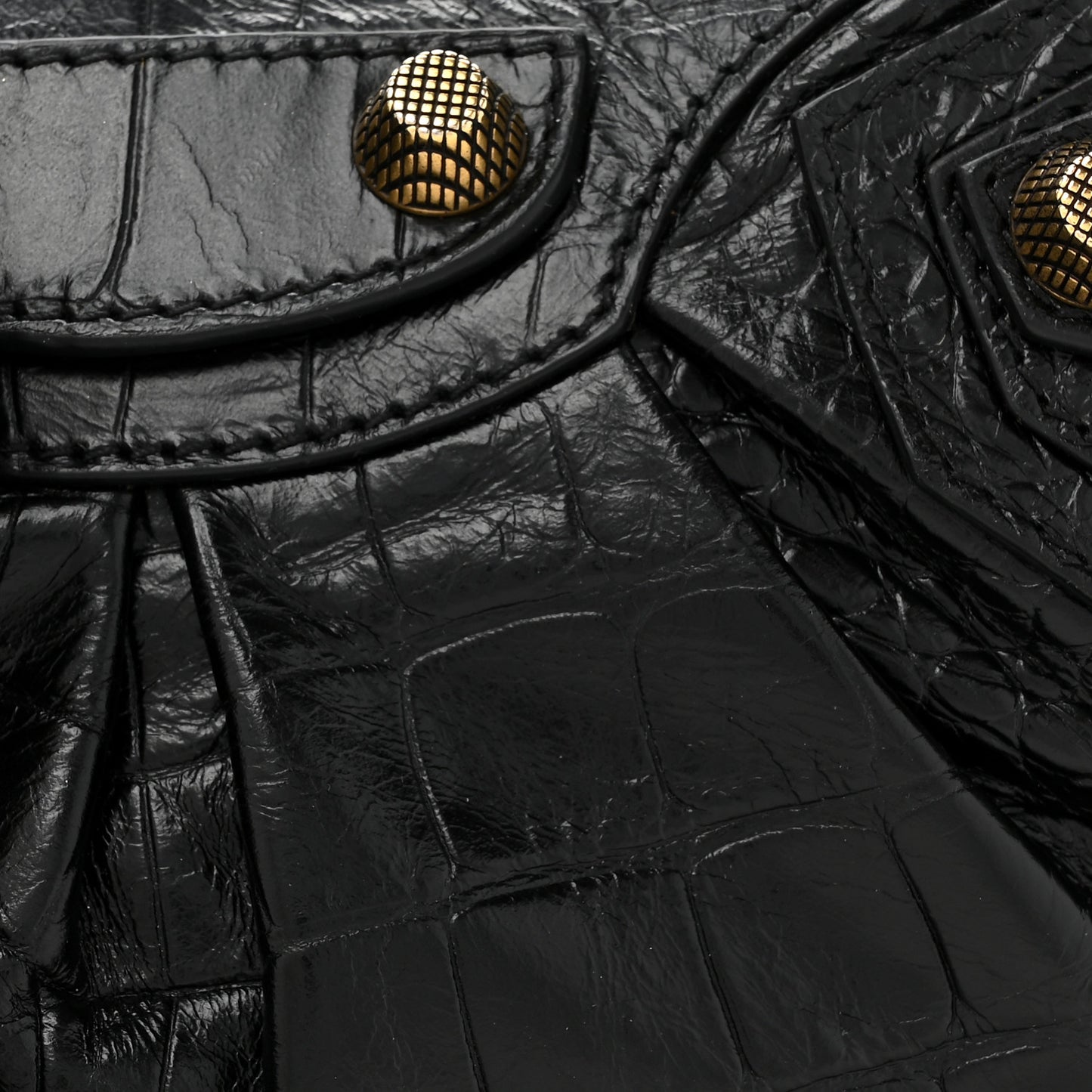 Extra Supple Calfskin Crocodile Embossed Le Cagole Shoulder Bag XS Black