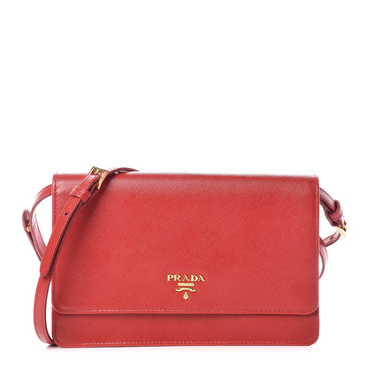 Prada Saffiano Metal Flap Wallet With Strap Fuoco 1 of 9