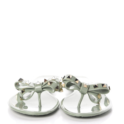 Valentino Garavani PVC Jelly Rockstud Bow Thong Sandals 41 Water Green 2 of 7
