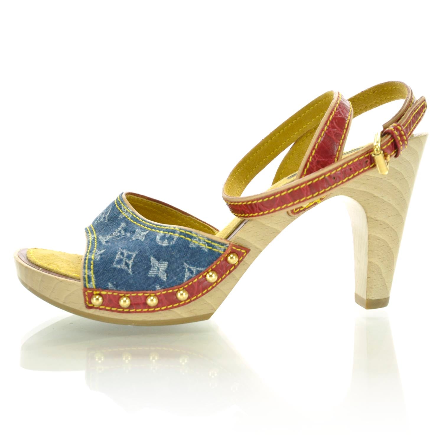 Louis Vuitton Monogram Denim Sandal Wooden Heels 35.5 2 of 10