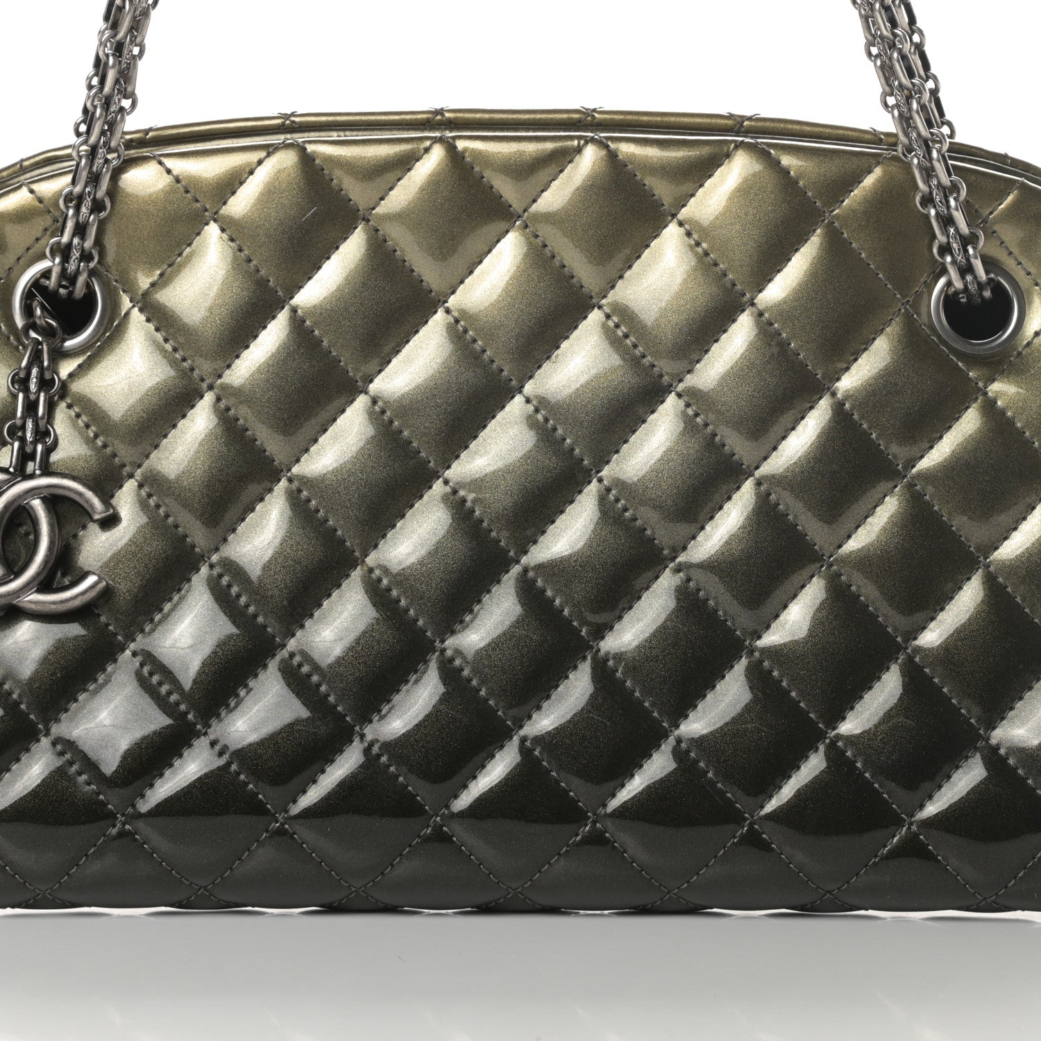 Chanel Metallic Patent Quilted Medium Just Mademoiselle Bowling Bag Green Degrade 8 of 10