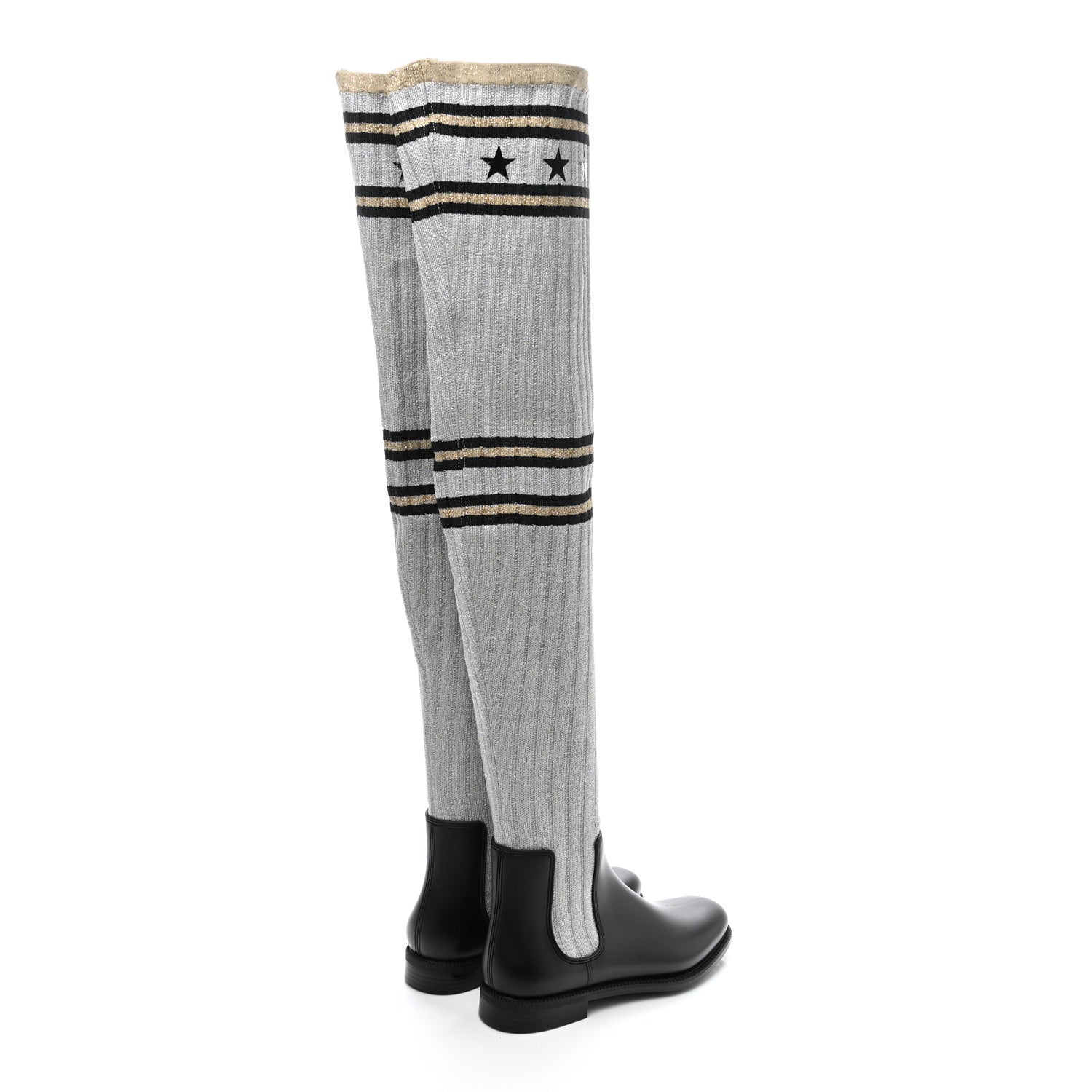 Givenchy Knit Rubber Storm Over The Knee Boots 39 Silver Gold 4 of 6