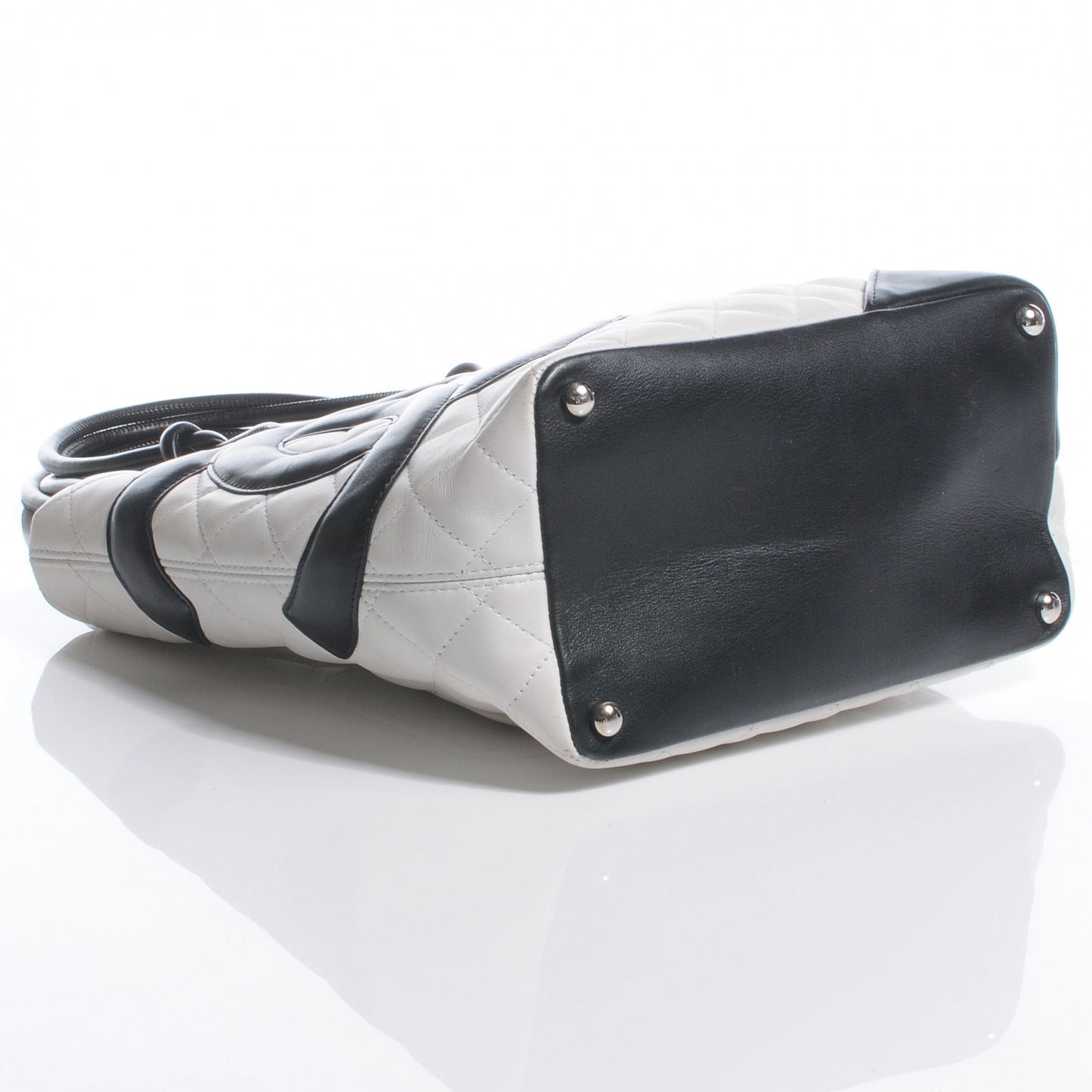 Calfskin Quilted Small Cambon Tote White Black