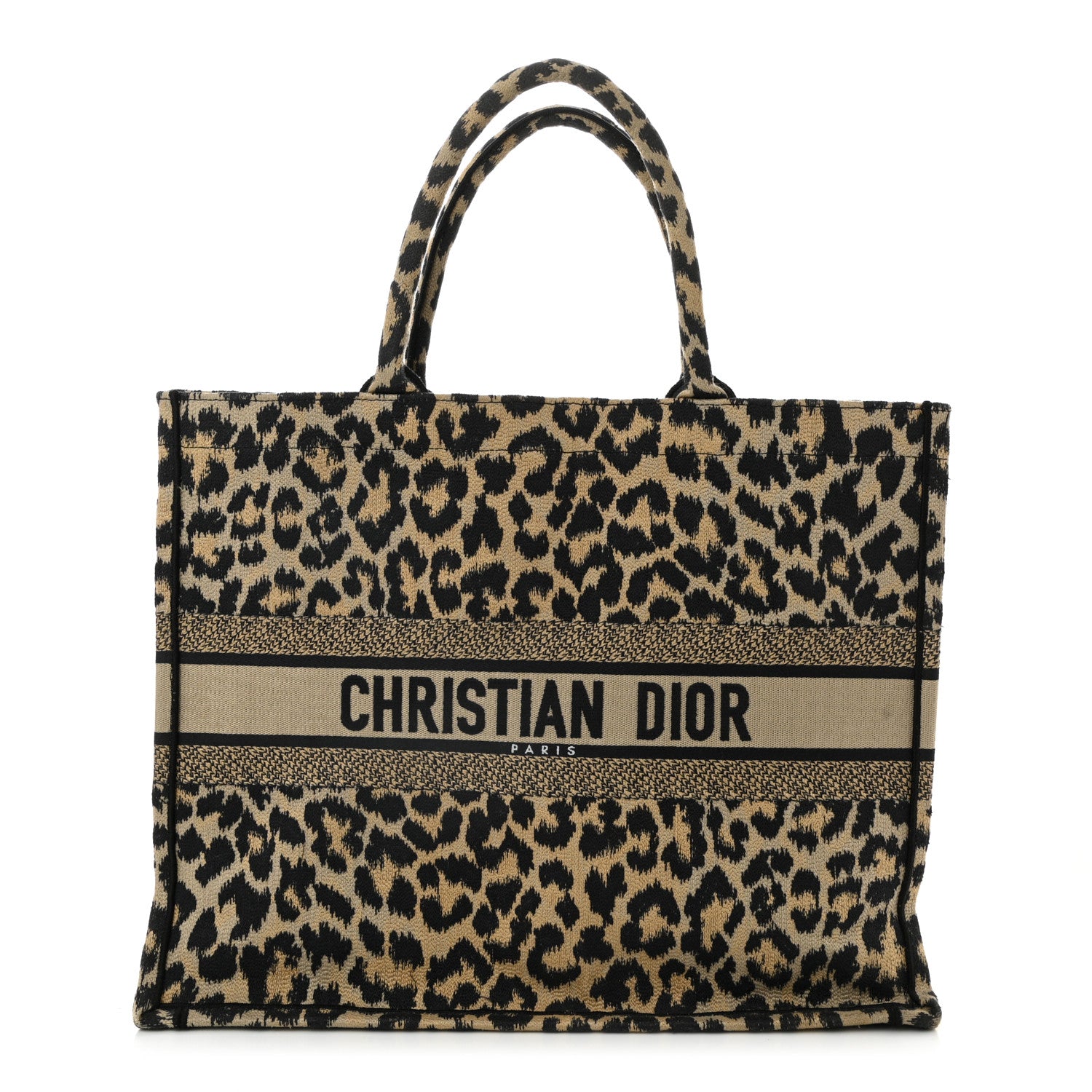 Christian Dior Canvas Mizza Embroidered Large Leopard Book Tote Beige 1 of 9