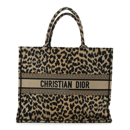 Christian Dior Canvas Mizza Embroidered Large Leopard Book Tote Beige 1 of 9