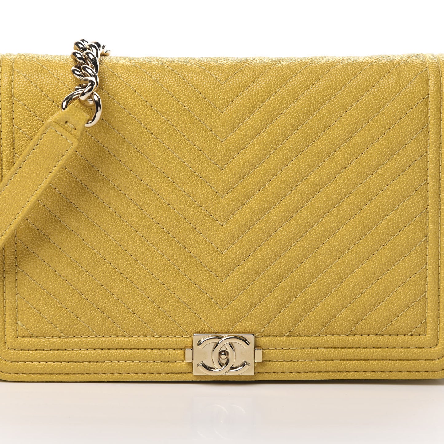 Caviar Chevron Quilted Boy Wallet On Chain WOC Yellow