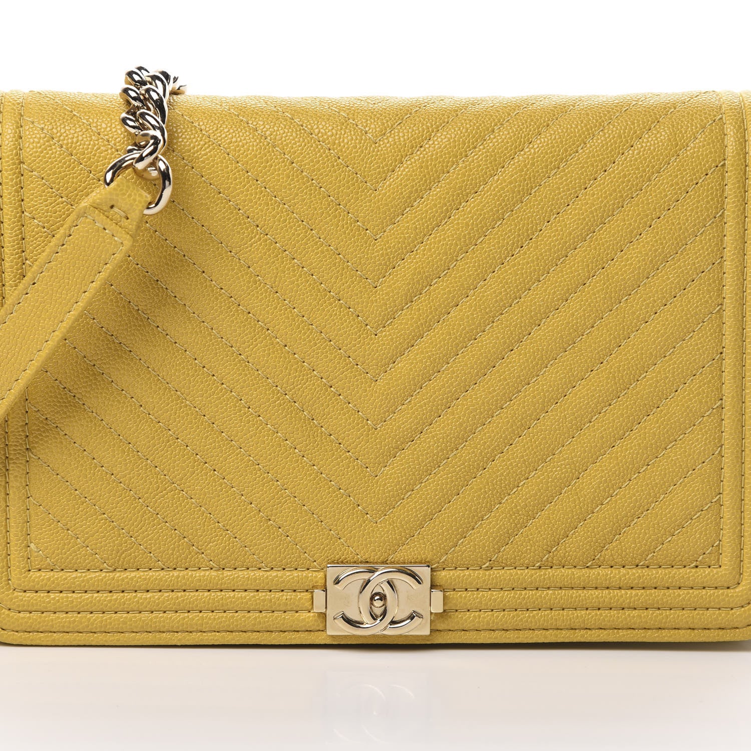 Chanel Caviar Chevron Quilted Boy Wallet On Chain WOC Yellow 9 of 12