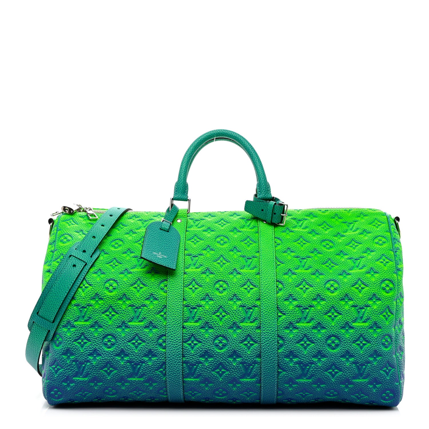 Louis Vuitton Taurillon Illusion Keepall Bandouliere 50 Bleu Vert 1 of 8