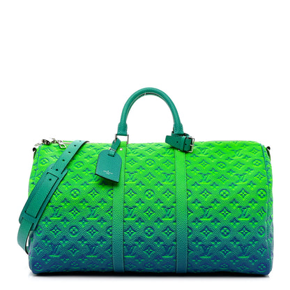 Louis Vuitton Taurillon Illusion Keepall Bandouliere 50 Bleu Vert 1 of 8