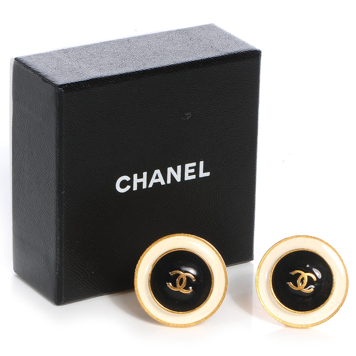 Chanel CC Enamel Round Clip On Earrings Gold 5 of 5