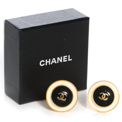 Chanel CC Enamel Round Clip On Earrings Gold 5 of 5