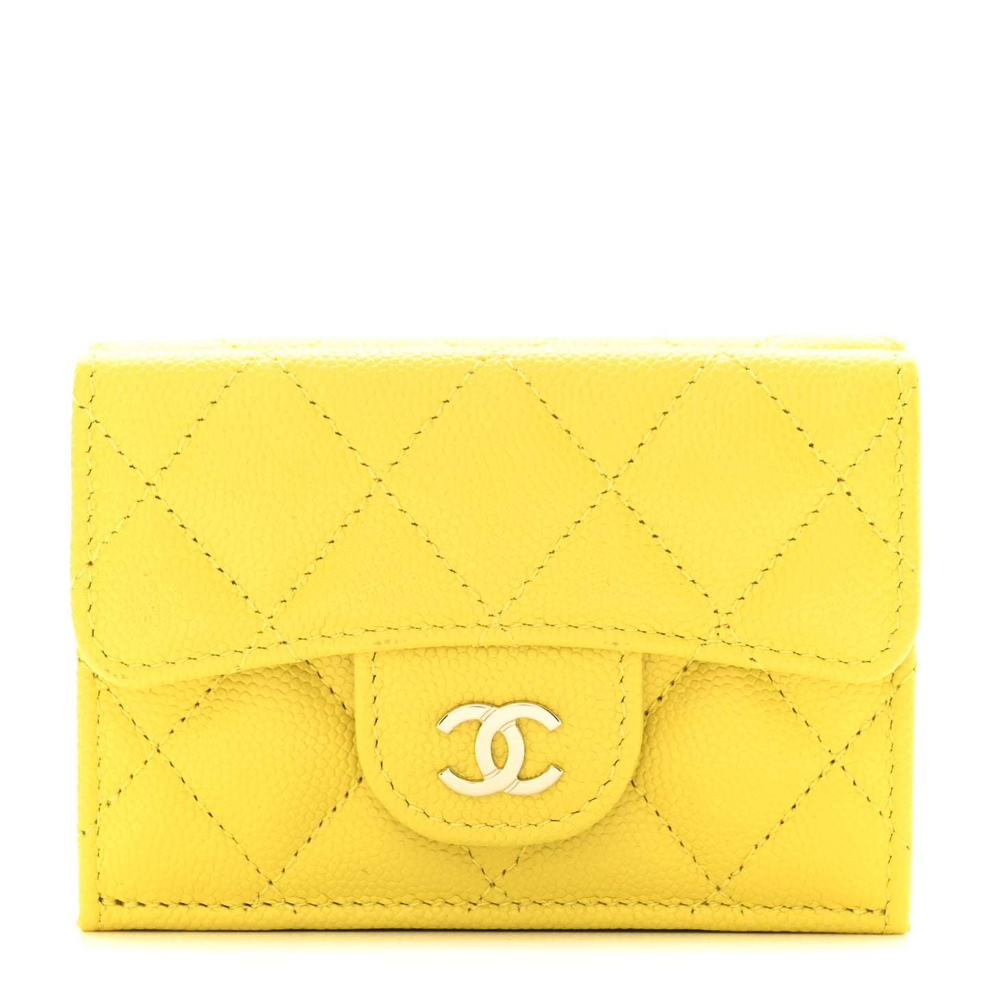 Caviar Quilted Double Flap Wallet Yellow