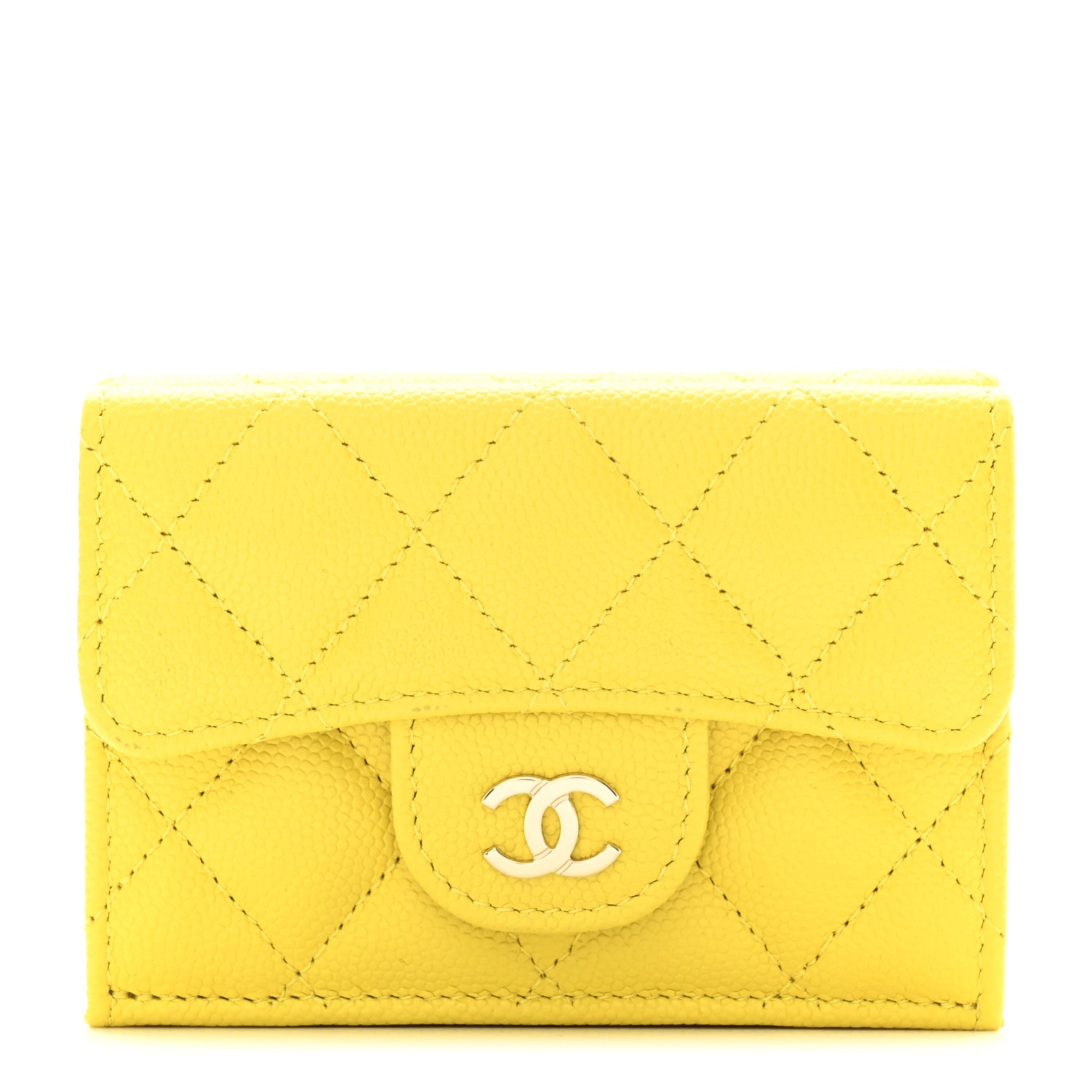 Chanel Caviar Quilted Double Flap Wallet Yellow 1 of 11