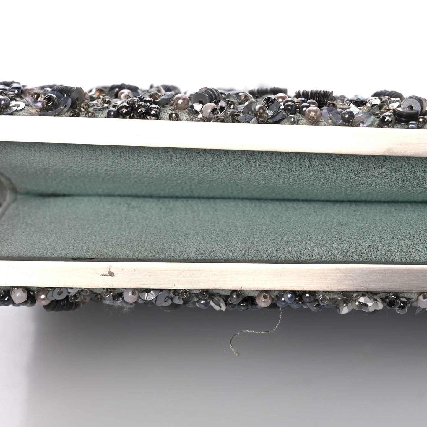Crystal Sequin Embellished Minaudiere Clutch Silver