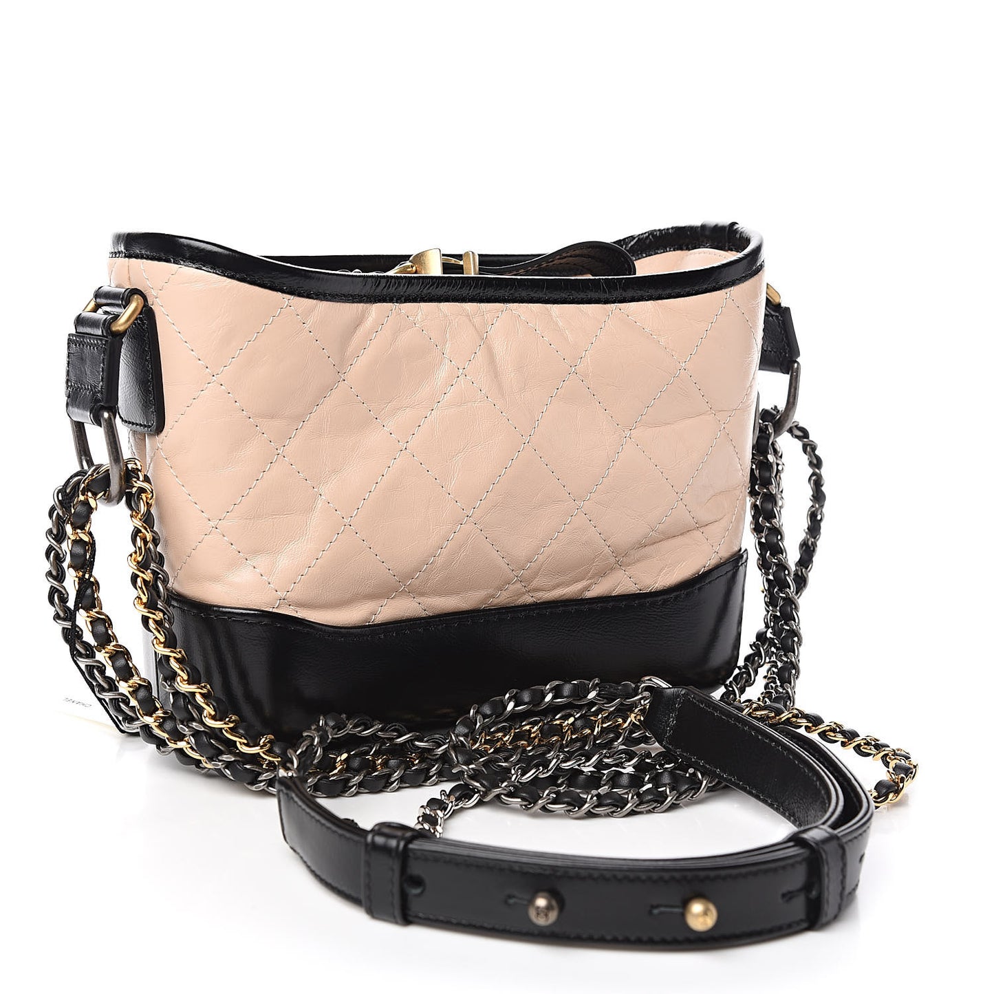 Aged Calfskin Quilted Small Gabrielle Hobo Beige Black