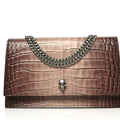 Alexander McQueen Calfskin Crocodile Embossed Skull Mini Crossbody Bag Brown 1 of 9