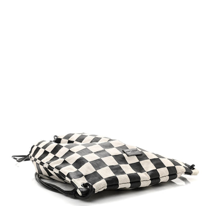 Saint Laurent Linen Lambskin Checkered Teddy Drawstring Bag Black White 4 of 10