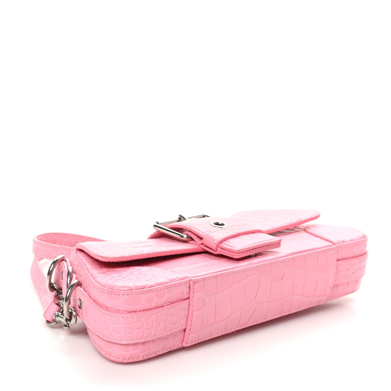 Balenciaga Calfskin Crocodile Embossed Small Lindsay Shoulder Bag Sweet Pink 4 of 9