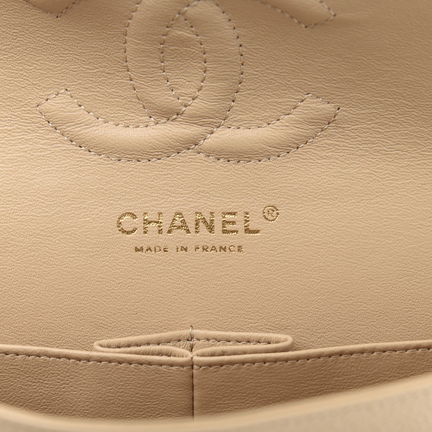 Caviar Quilted Medium Double Flap Beige