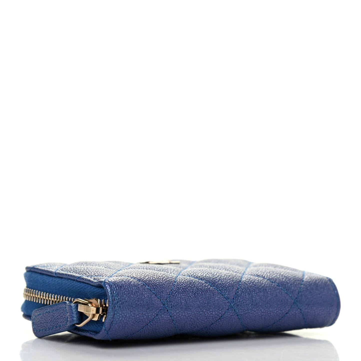 Iridescent Caviar Quilted Zip Around Coin Purse Dark Blue