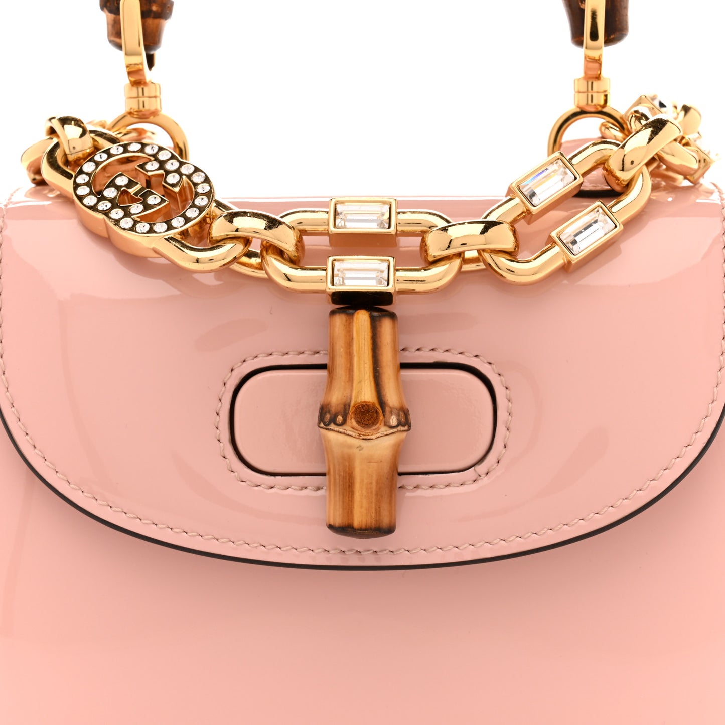 Patent Crystal Mini Bamboo 1947 Top Handle Chain Bag Powder Pink