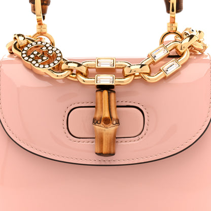 Gucci Patent Crystal Mini Bamboo 1947 Top Handle Chain Bag Powder Pink 8 of 13