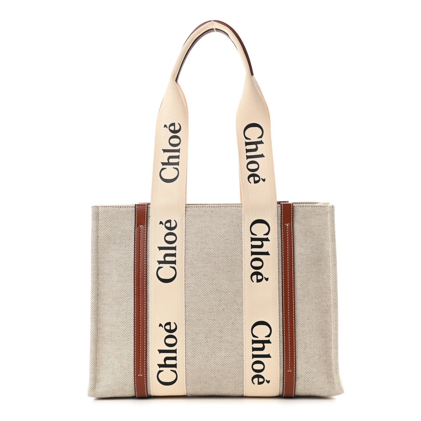 Cotton Calfskin Medium Woody Ribbon Tote White Brown