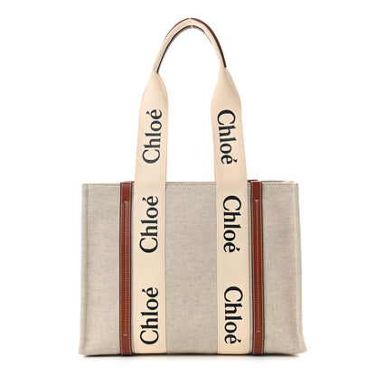 Chloe Cotton Calfskin Medium Woody Ribbon Tote White Brown 1 of 9
