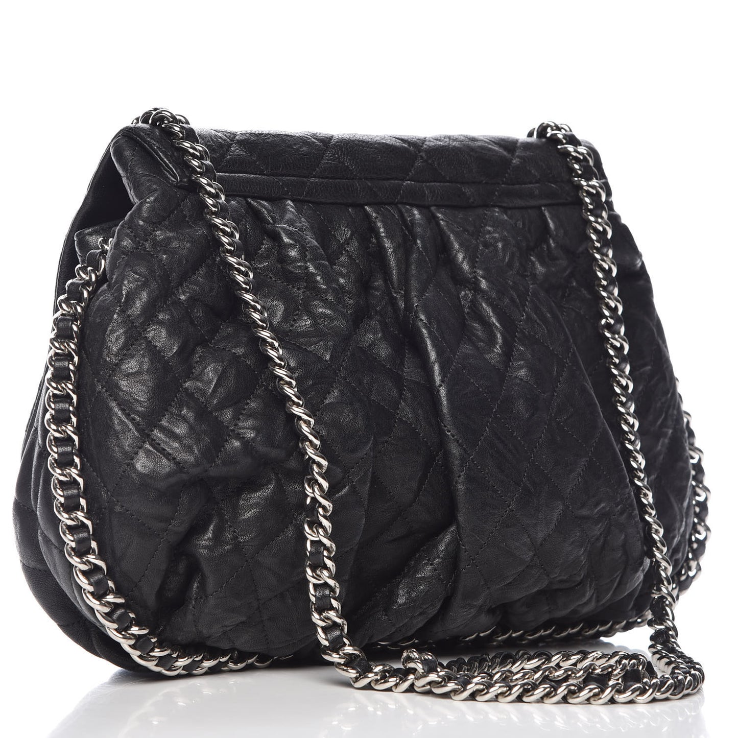 Washed Lambskin Quilted Large Chain Around Messenger Black