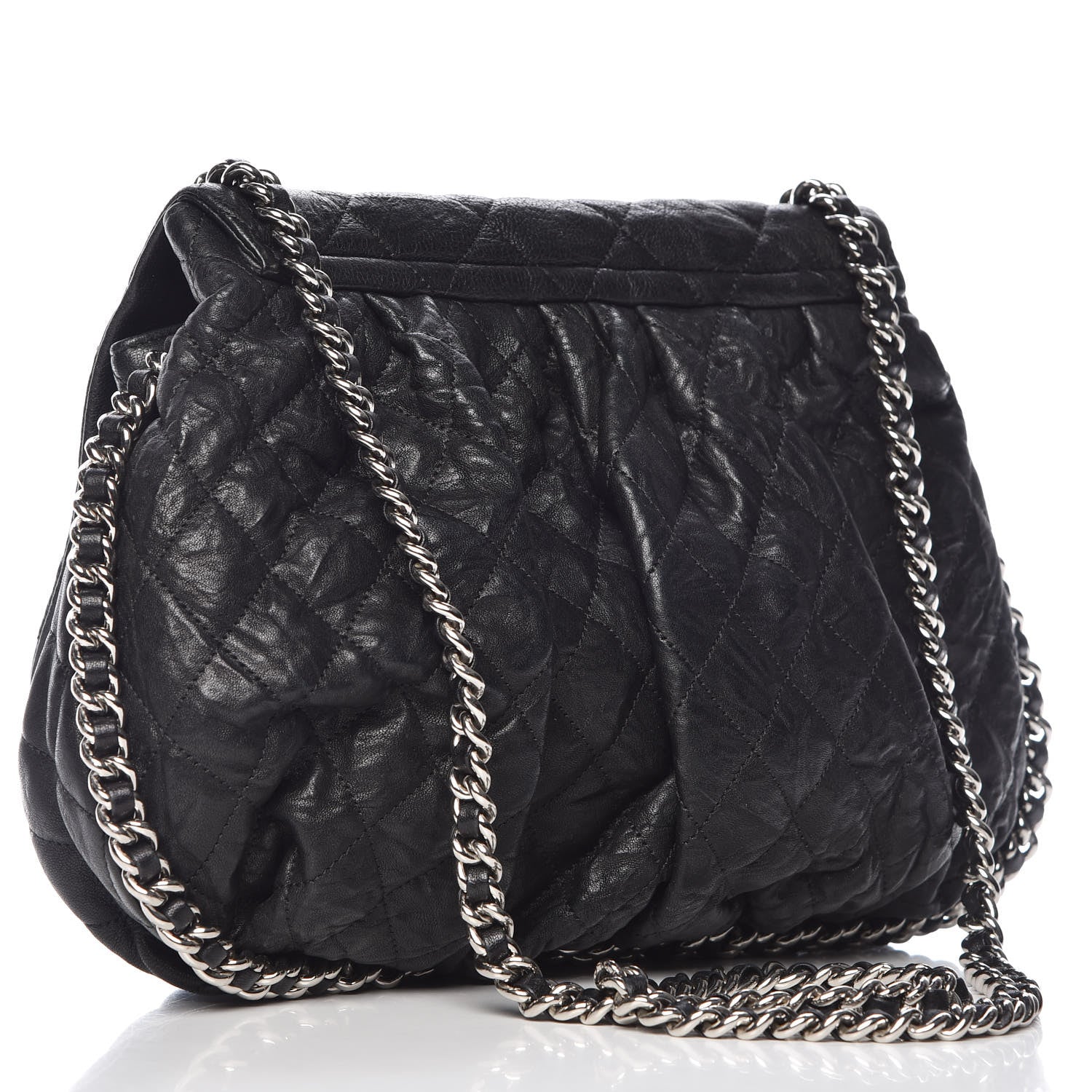 Chanel Washed Lambskin Quilted Large Chain Around Messenger Black 3 of 9