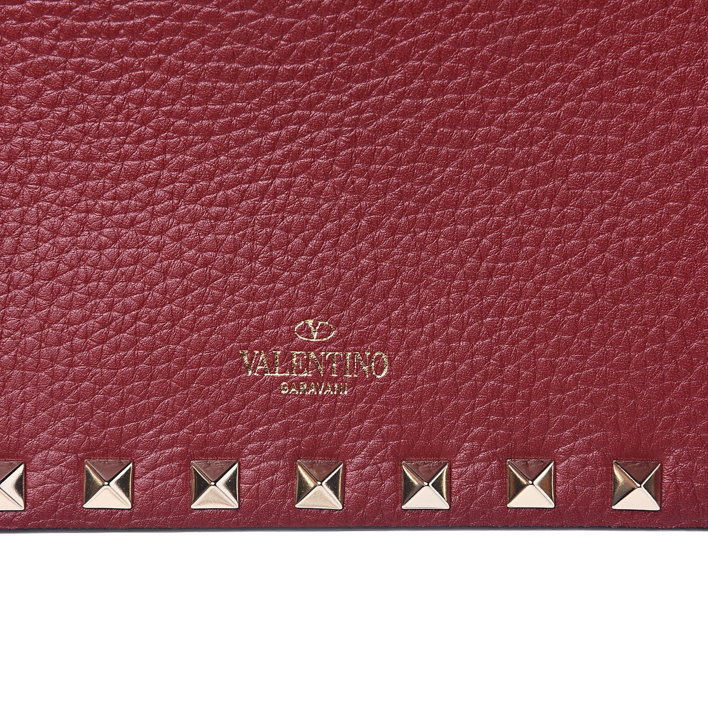 Pebbled Calfskin Rockstud Envelope Wallet on Chain Rubino