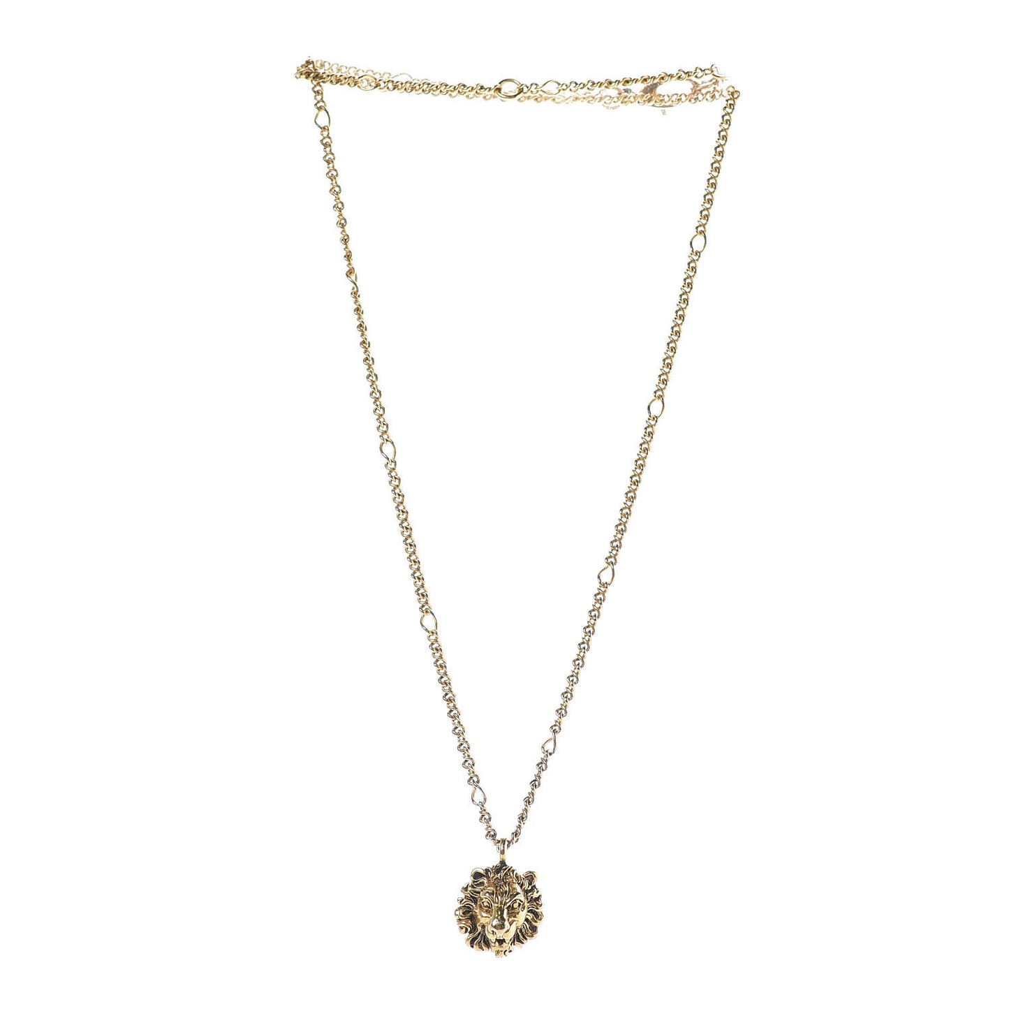 Metal Lion Head Necklace Gold