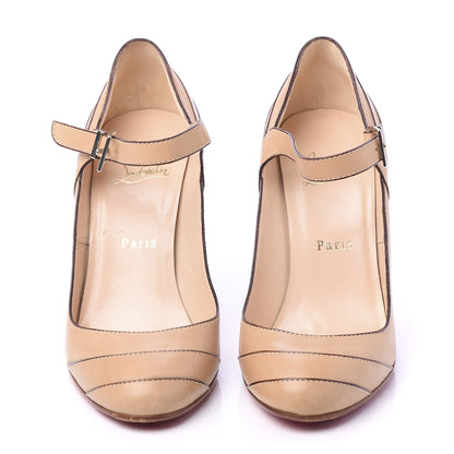 Christian Louboutin Calfskin 100 Mary Jane Pumps 39.5 Nude 2 of 9