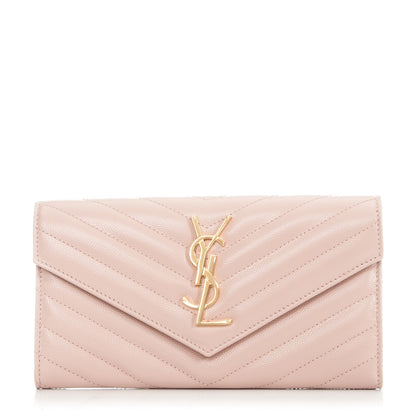 Saint Laurent Grain De Poudre Matelasse Chevron Monogram Wallet Pale Pink 1 of 8