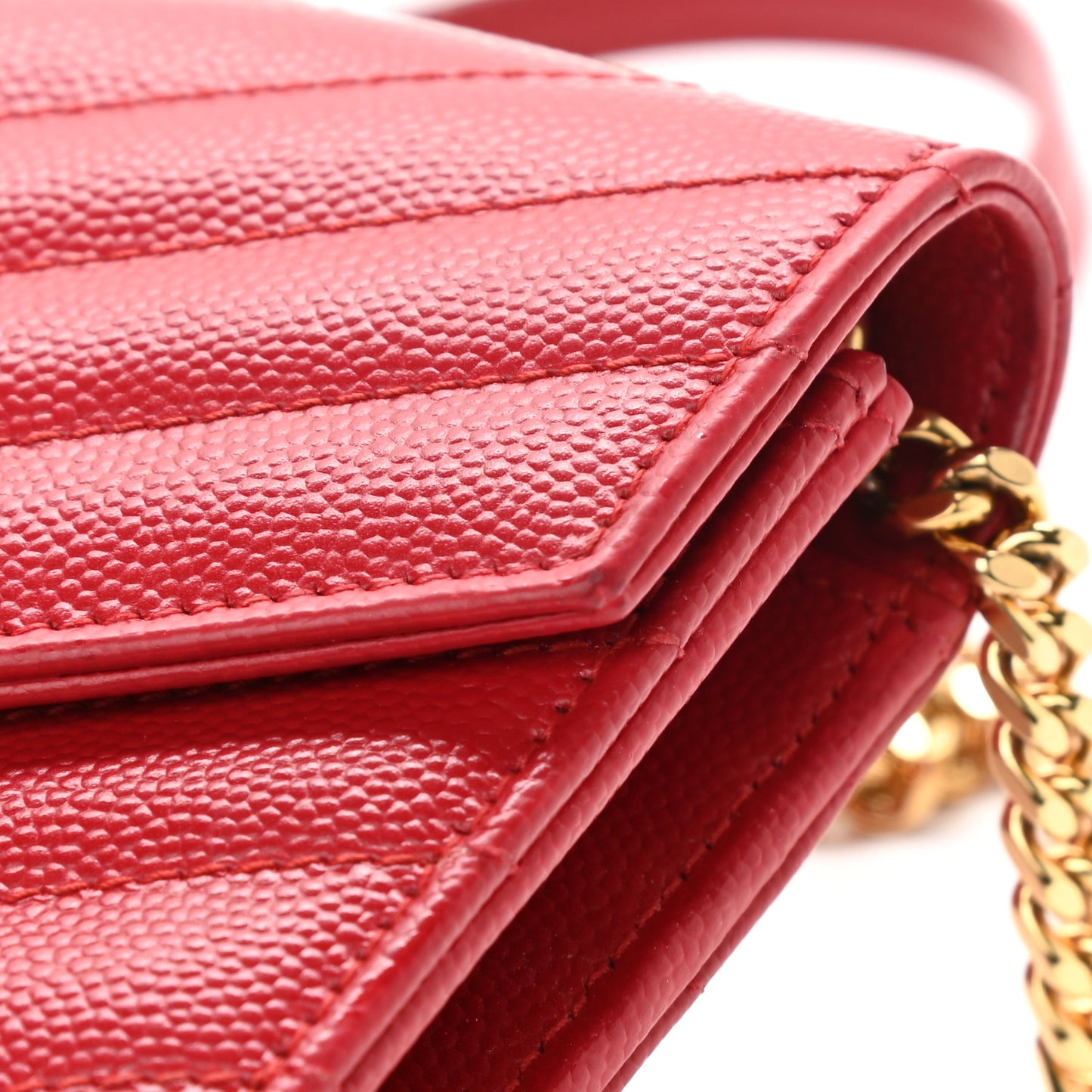 Grain De Poudre Matelasse Chevron Monogram Envelope Chain Wallet New Red