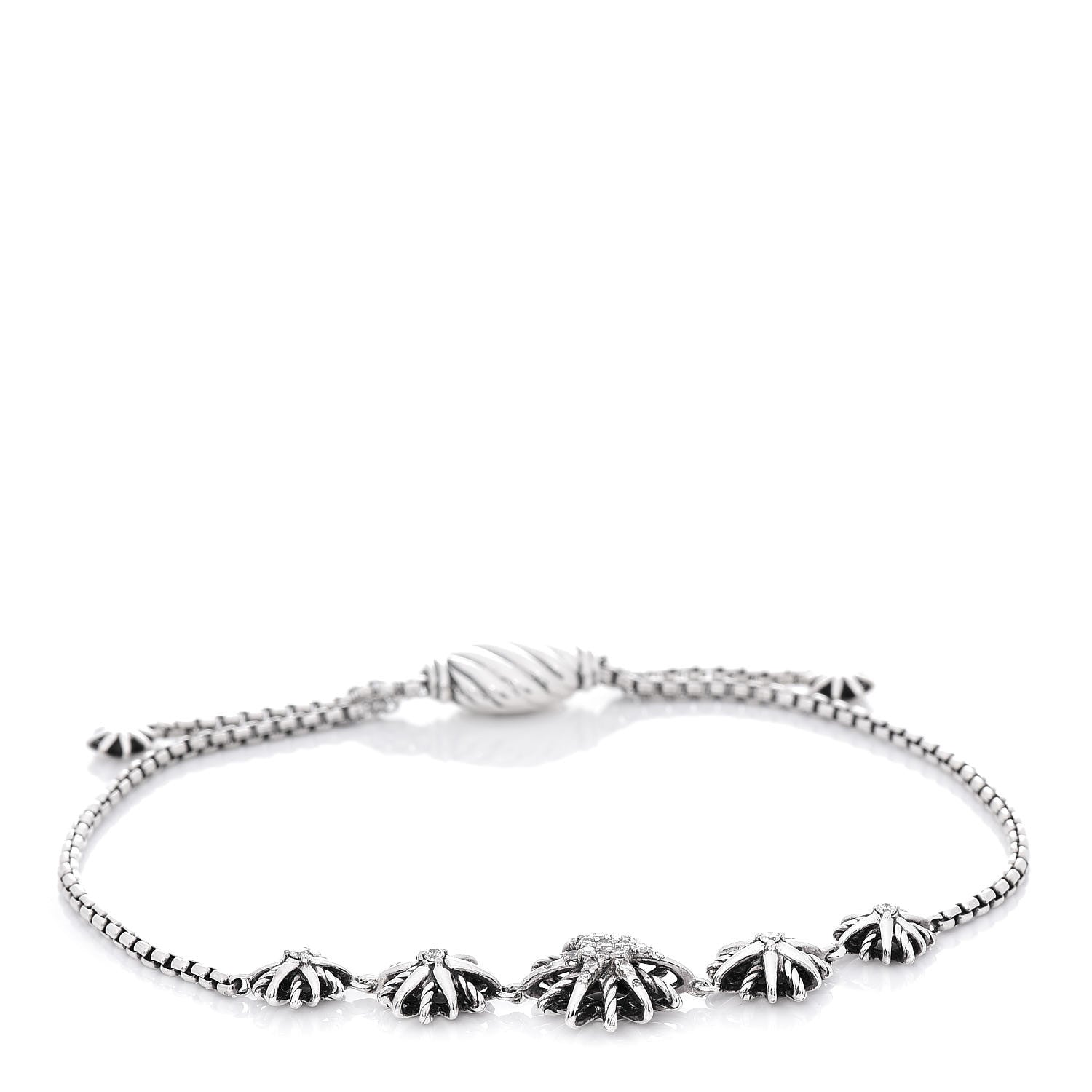 David Yurman Sterling Silver Diamond Five Station Petite Starburst Chain Bracelet 1 of 4
