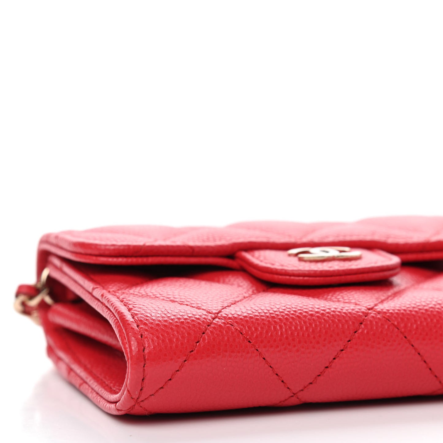 Caviar Quilted Flap Card Holder On Chain Red