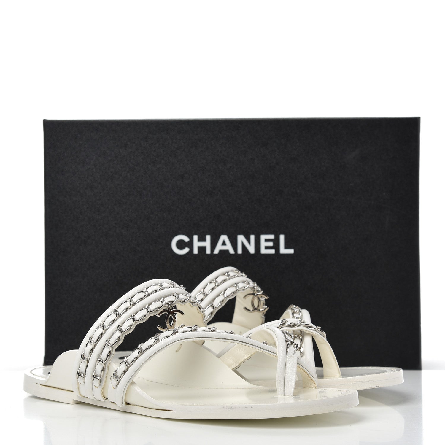 Chanel Calfskin Chain CC Thong Flat Sandals 41 White 15 of 15