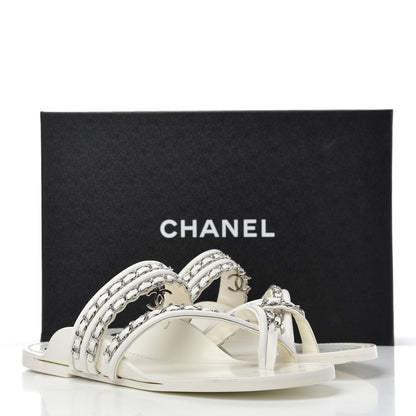Chanel Calfskin Chain CC Thong Flat Sandals 41 White 15 of 15