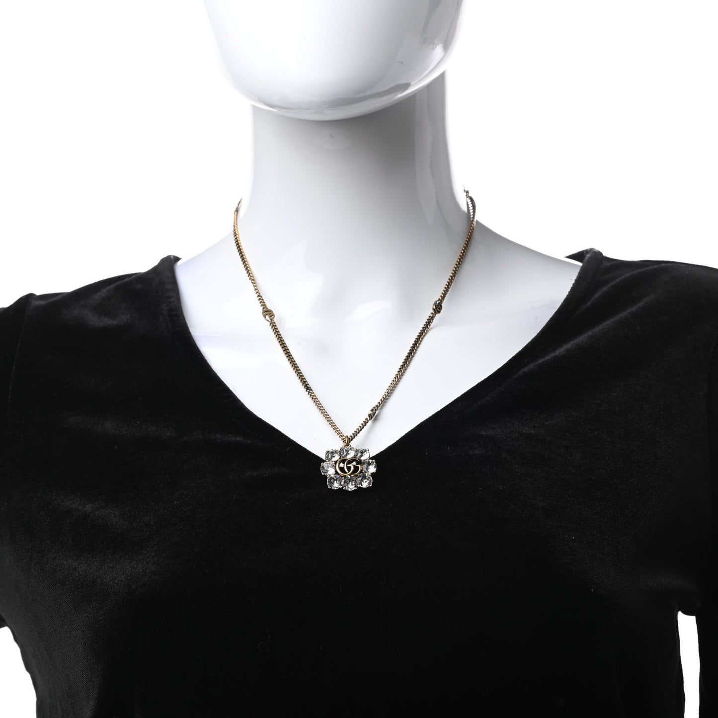 Crystal Embellished Double G Necklace Aged Gold