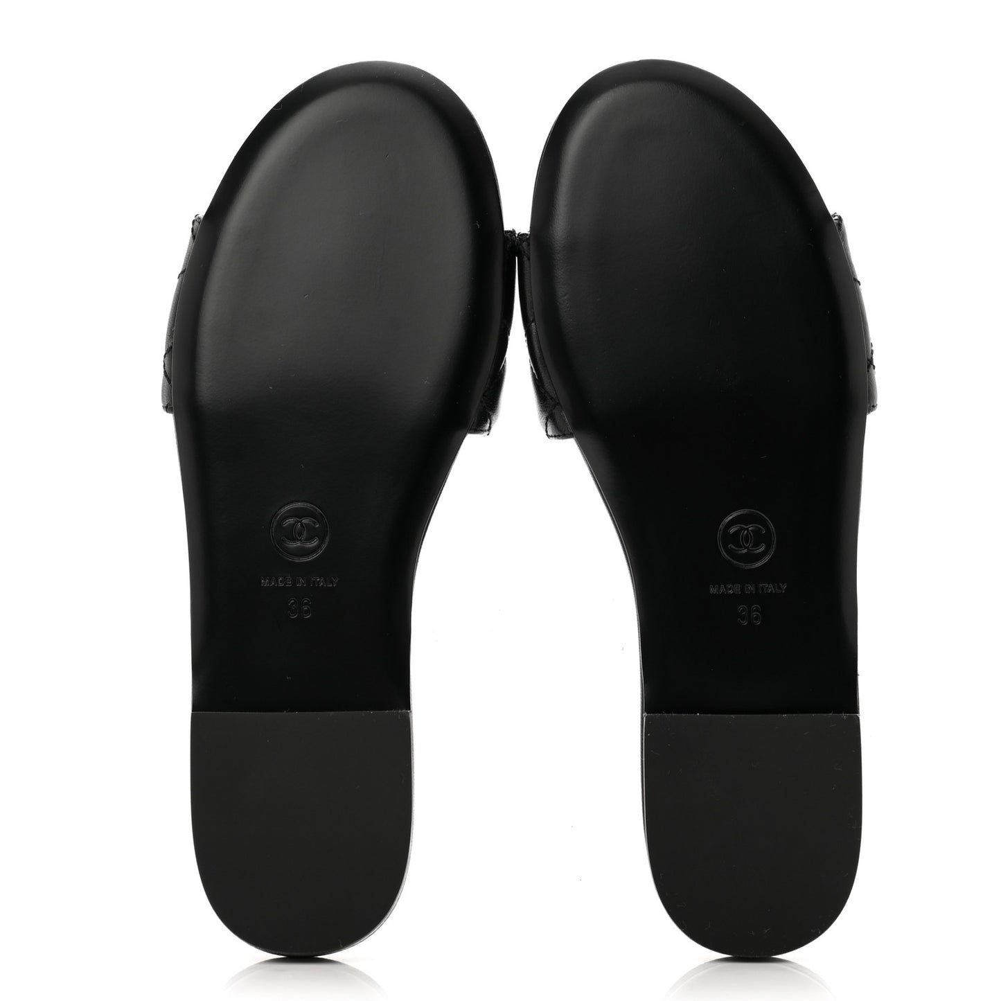 Shiny Goatskin Quilted CC Mules Sandals 36 Black